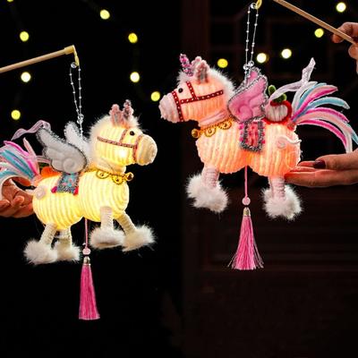 DIY Material Kit Luminous Horse Lantern Handmade with Tassel Spring Festival Lantern Blessing Words Year of The Horse