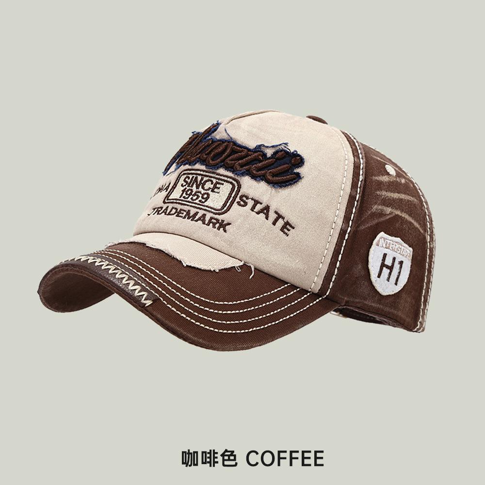 Washed and old embroidered baseball cap Men's and women's four-season cowboy hat Simple sunshade cap