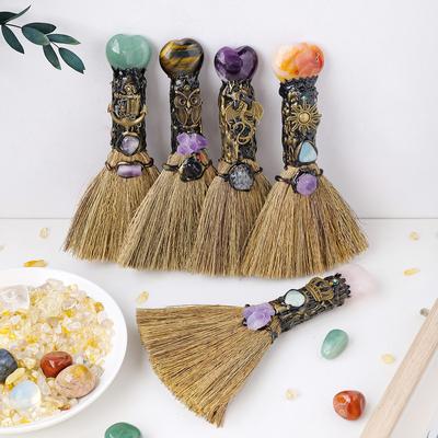 Natürlicher Kristall Liebe Herz Amethyst Rosenquarz Zauberbesen Edelstein Kunsthandwerk Heimdekoration Reiki Heilung Halloween Weihnachtsgeschenke