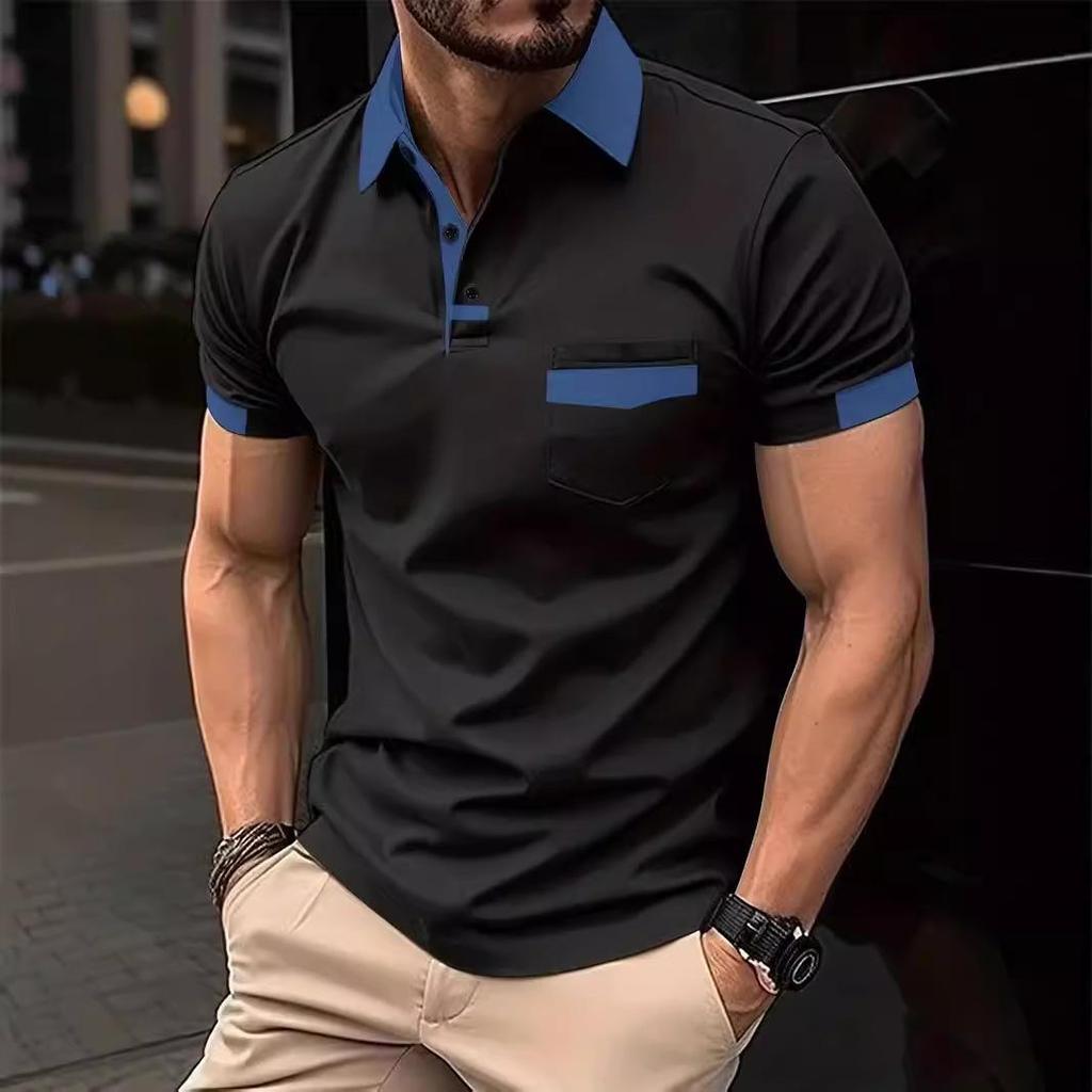 Men's Summer Color Block Pocket Sports Polo Shirt