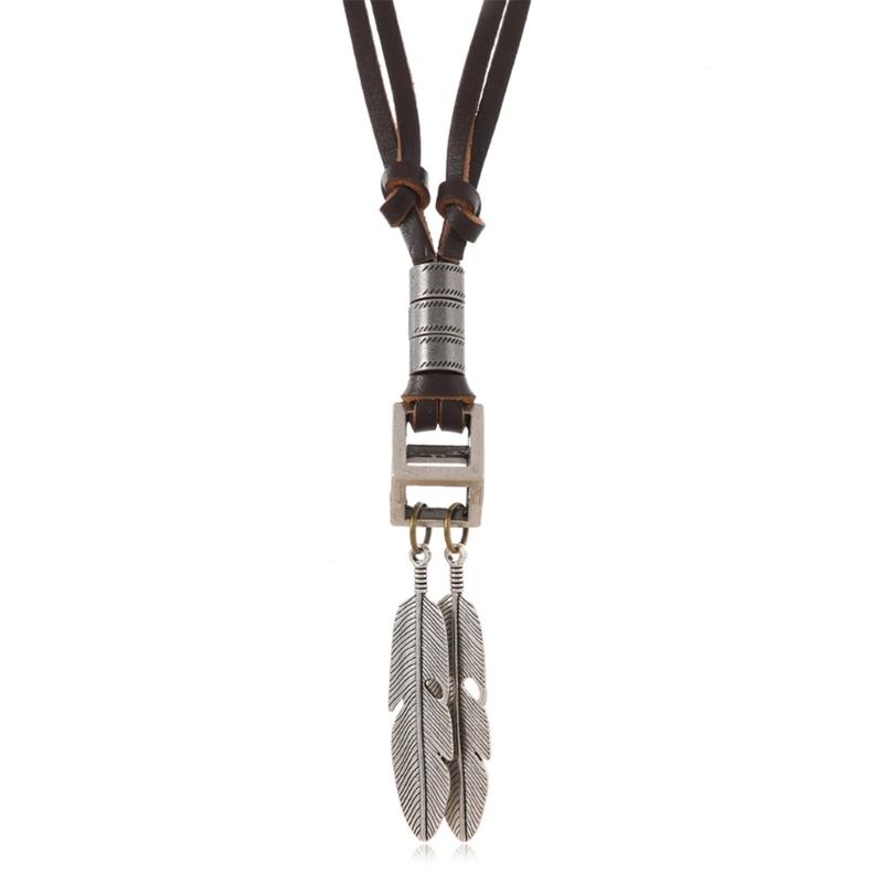 Retro Zinc Alloy Necklace Lightweight Brown Leather Neckchain Jewelry For Everyday Wear And Stylish Occasion