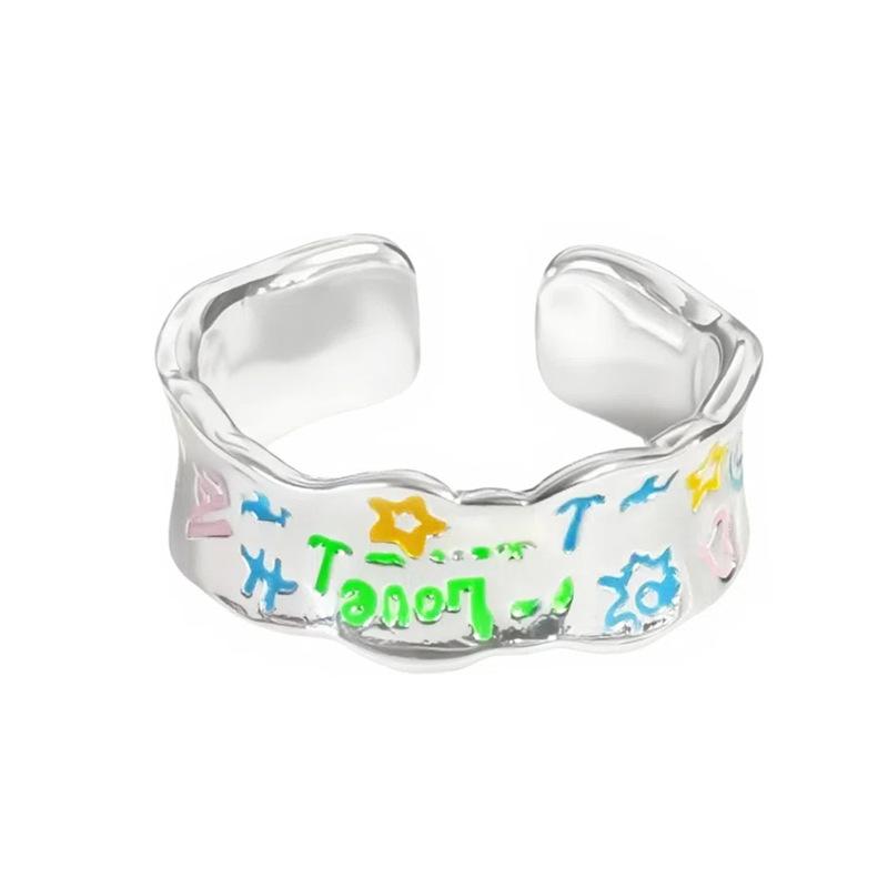 Dopamine Sweet Cool Wind Dinosaur Letter Graffiti Open Ring Childlike Cute Sweet Niche Ring