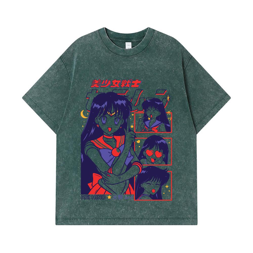 275 GSM Washed T-shirts 100% Cotton Rei Hino Print Unisex Heavy Cotton T Shirt