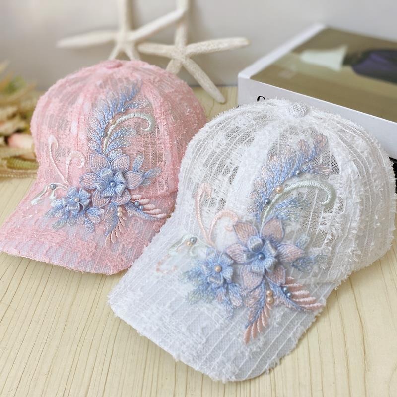 Summer Thin Mesh Baseball Hat Lace Flower Duck Tongue Hat Sunscreen and Sunshade Hat