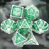 7 Pcs Green White Skull Metal Dice Solid Metal Polyhedral Dice Set Suitable for Role-Playing RPG Board Game Card Game