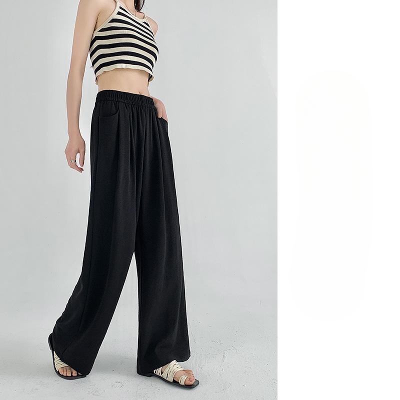 

Ice Silk Wide-leg Pants for Female In Summer Thin High-waisted Slim Drooping Daily Use Pants Relaxed Fit Lazy Style Smal Practical Use S