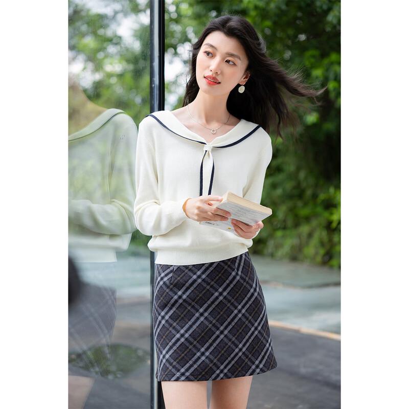 Moka Na Women's Contrast Sailor Collar Knit Top