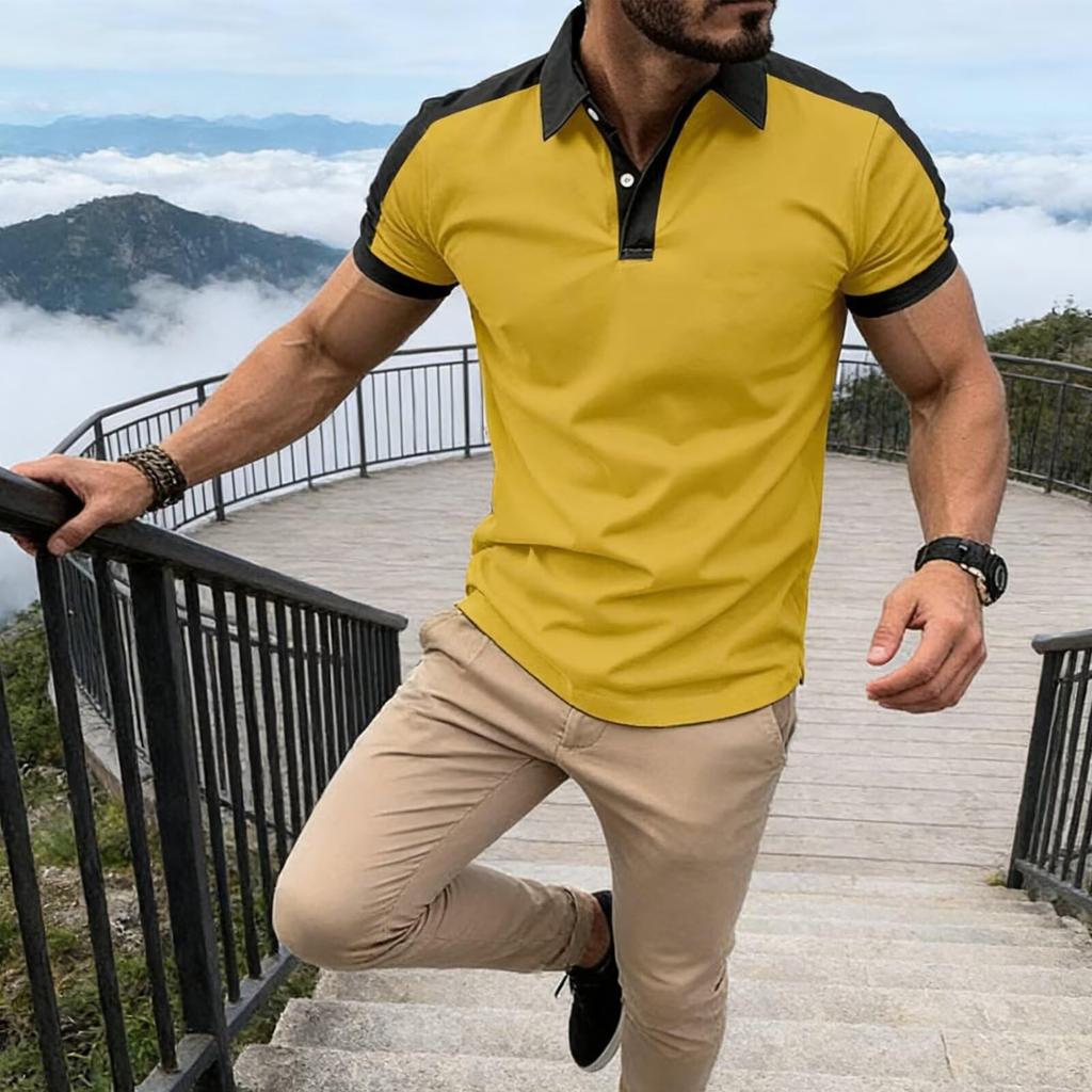 [KULIXI] Men's Short-Sleeve Collared V-Neck Polo Shirt, Plain, Casual Sportswear, Stretch, Slim Fit, Workwear, Commuting, Summer Clothes, Plus Sizes A