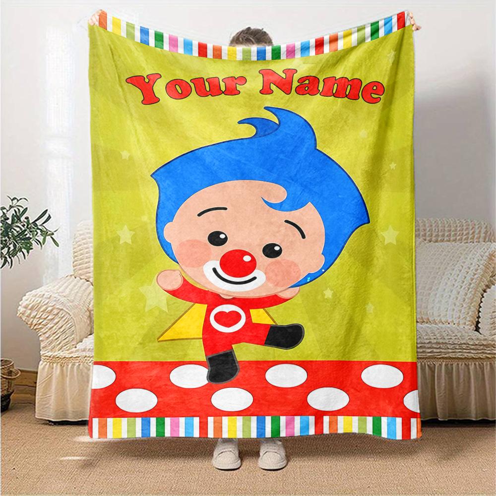 Coperta Stampata a Tema Plim Plim con Nome Personalizzabile - Perfetta per Divano, Letto, Viaggi e Uso Esterno | Lavabile in Lavatrice, Accogliente e Durevole.