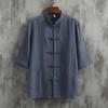 Camisa de Linho Masculina Retro Chinesa Estilo Tang Manga Curta