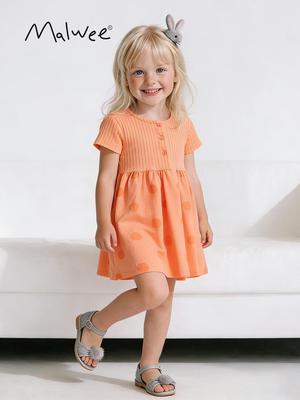 Malwee Children's Summer Dress - Cute Little Girl's Round Neck Short Sleeve Princess Skirt