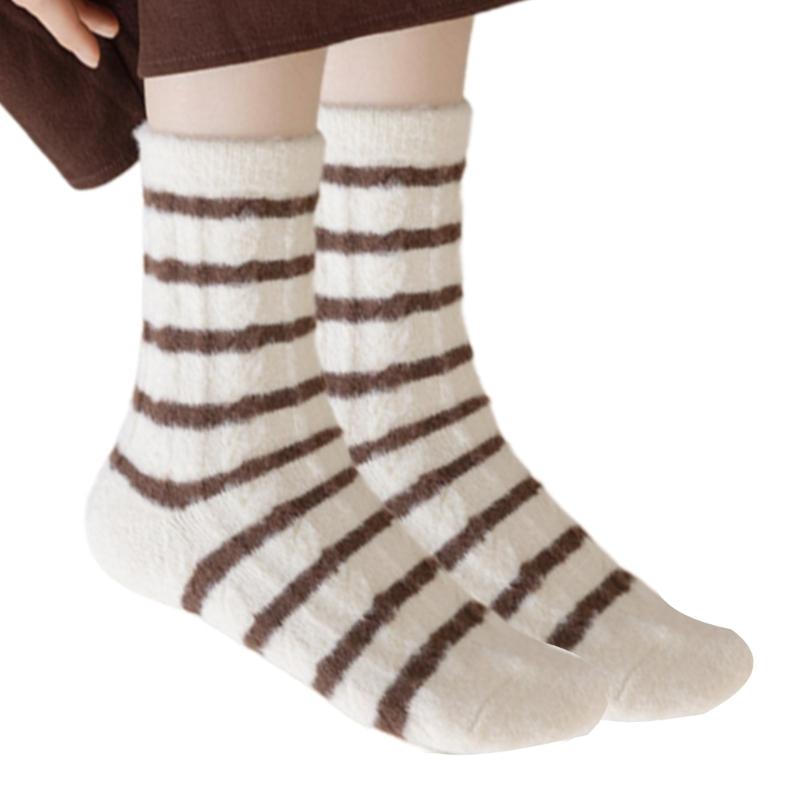 Women Twist Jacquard Fuzzy Plush Socks Winter Warm Color Block Striped Fleece Sleep Socks Thermal Floor Slipper Socks