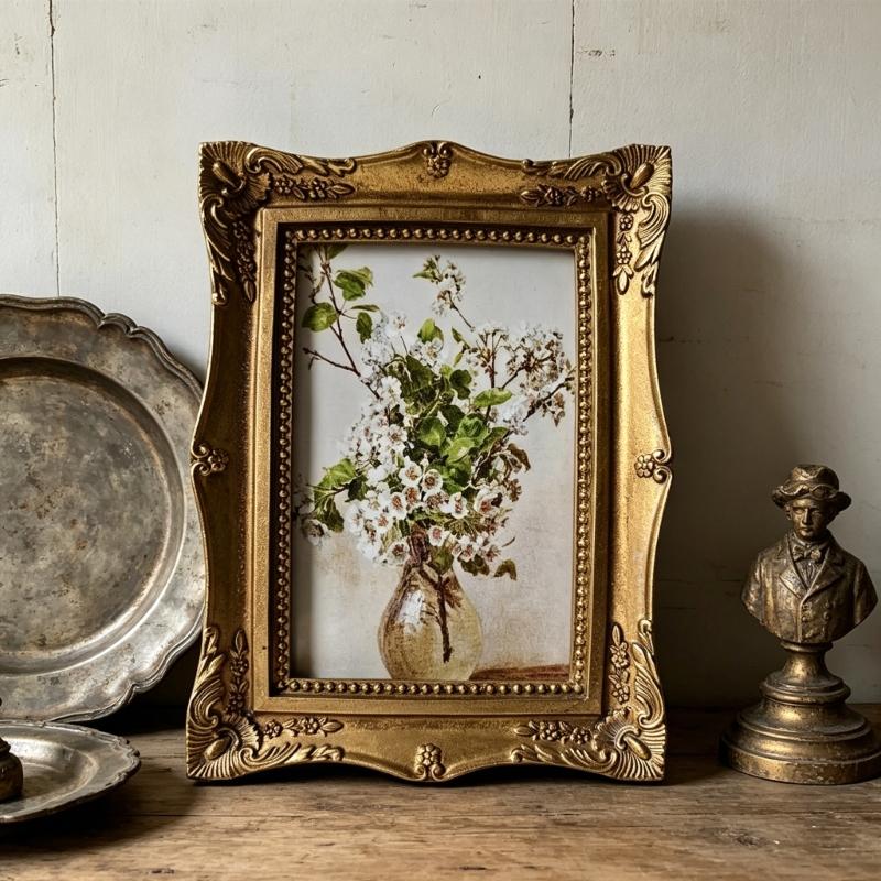 Marco de Fotos Ovalado Antiguo Ornamentado para Mesa o Pared, Marco de Fotos Retro, Marco de Fotos Decorativo Decoración del Hogar