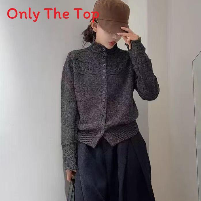 Cozy Autumn Winter Knit Cardigan With Floral Pattern And Round Neck For Women