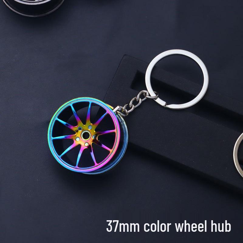 Motorcycle Wheel Keychain Pendant - Creative Laser-Printed Metal Hub