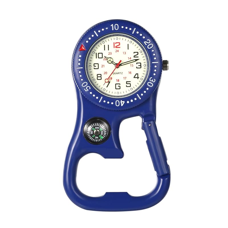 

JEWELRYWE carabiner watch nurse watch Luminous dial watch keychain Unisex simple bag pocket pocket watch blue