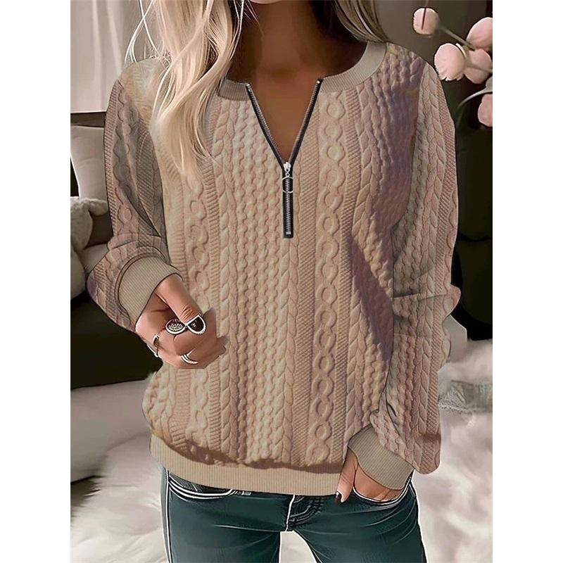 Women's Long Sleeve Knit Top Casual Quarter Zip Textured Sweater Pullover For Daily Wear