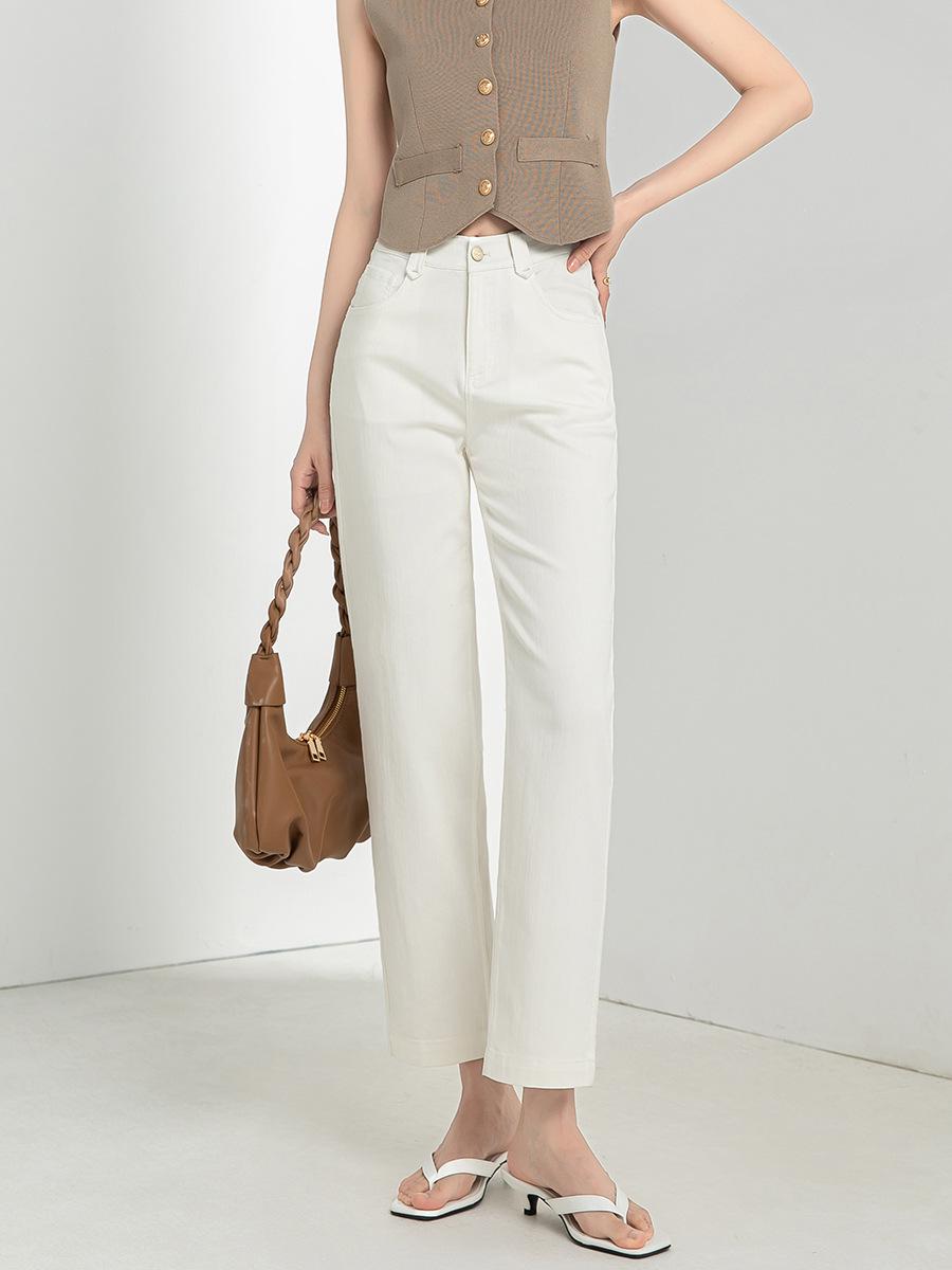 Xinge Women s Tencel Straight-Leg Retro Cigarette Jeans for Petite Pear Shapes - Summer Style 28