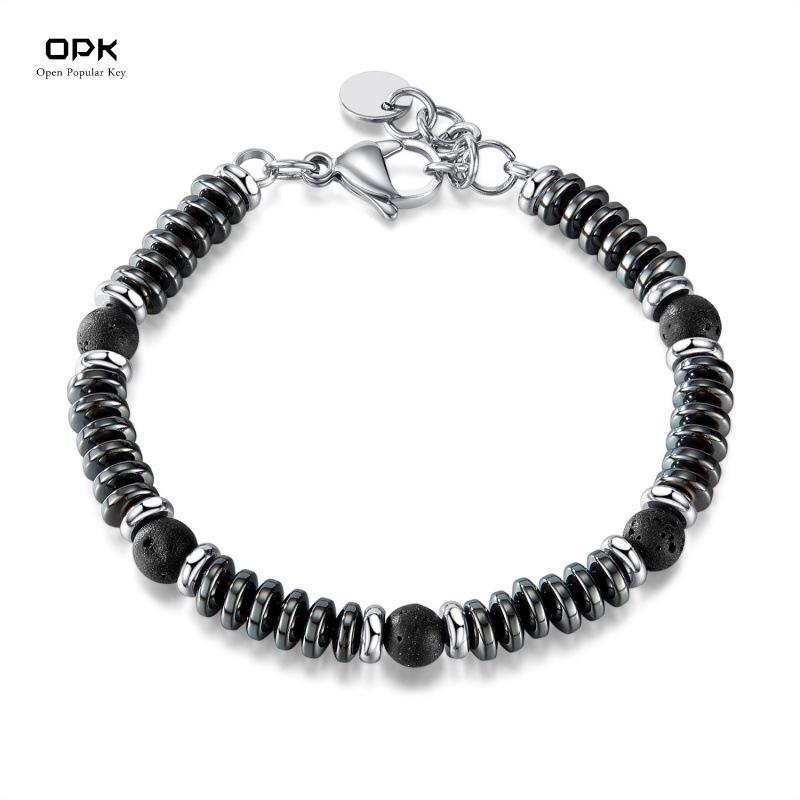 

Men s Stainless Steel Volcanic Rock & Hematite Beaded Bracelet