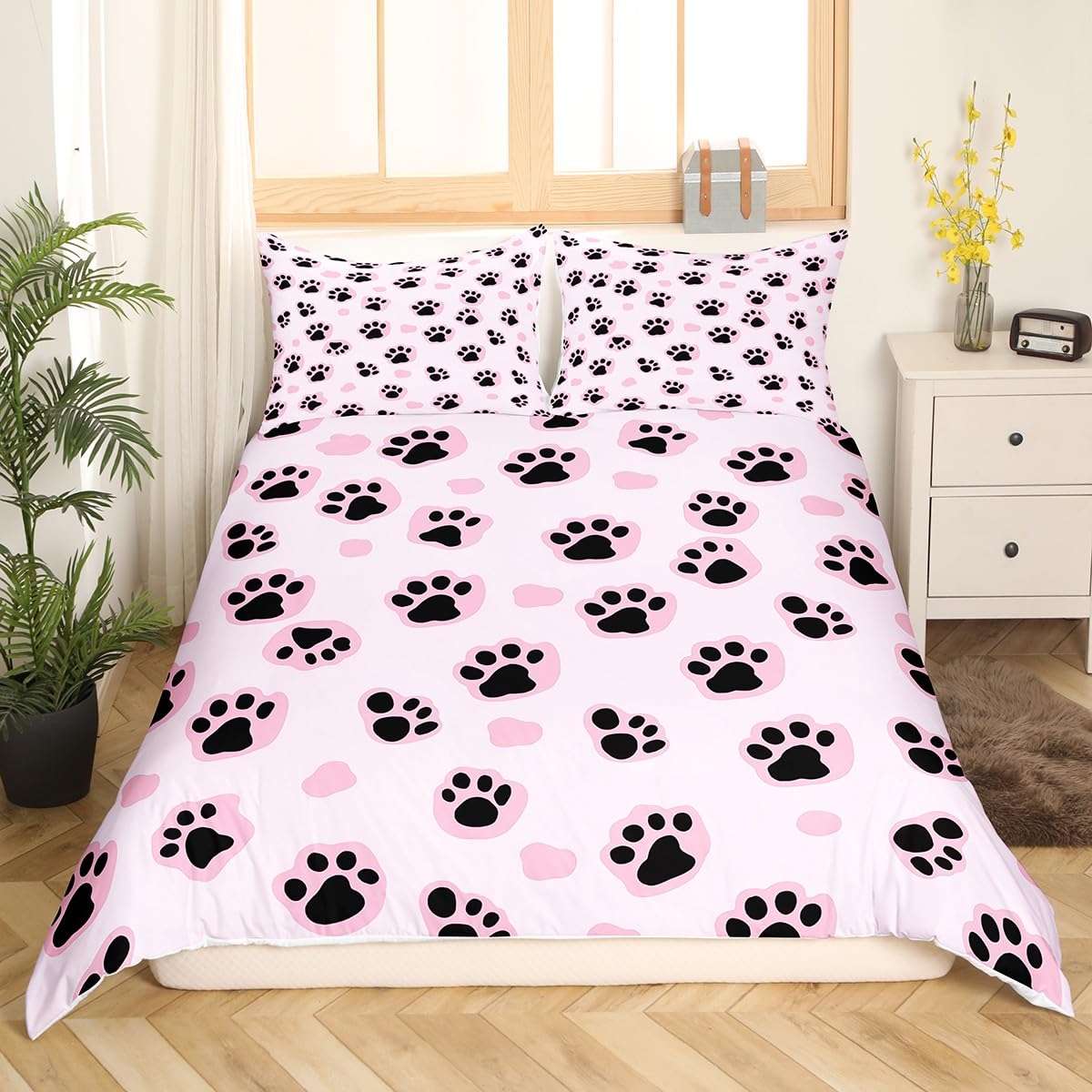 

Comforter Dog Paw Print Bedding Set Twin Size For Kids Boys Bedroompuppy Bone Bed Black White Comforter Comforter (quilt)-EU Single(135*200cm)3pcs