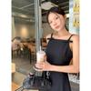 Korean High-End French Minimalist Bow Strap Mini Dress