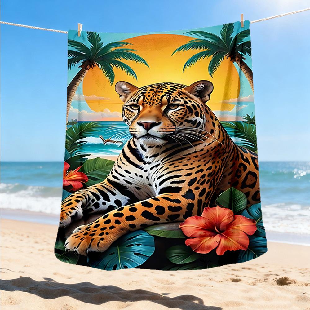 1pc Tropical Leopard Print Print Outdoor Blanket, Lightweight Polyester,