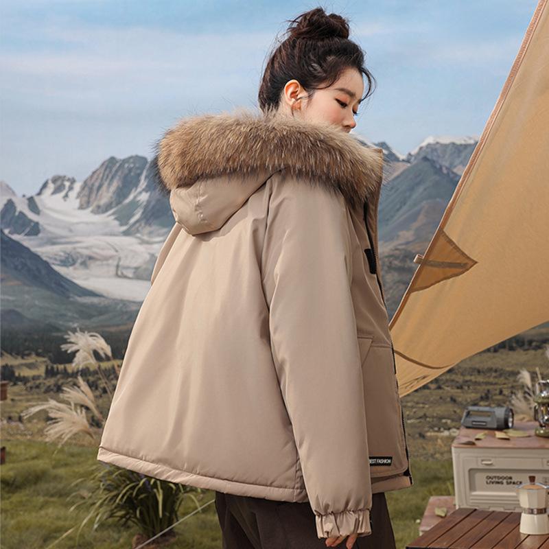 

Куртка большого размера из хлопка женская короткая рабочая одежда Parker Student Rushing Coat с большим меховым воротником и капюшоном, утолщенная теплая зимняя куртка XL