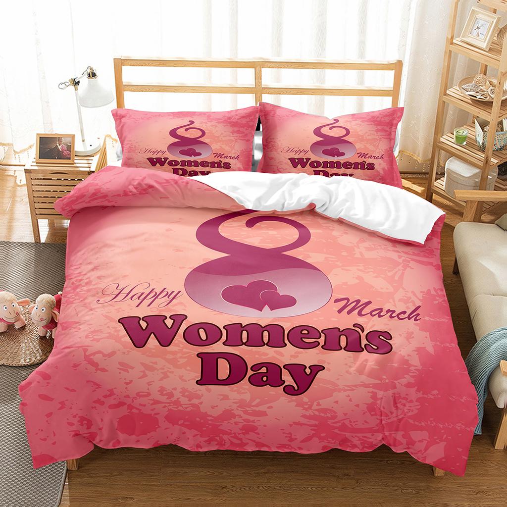 Comforter Romantic Floral Happy Women'S Day Bedding Set Polyester March 8 Comforter Single King Size For Mother Gift