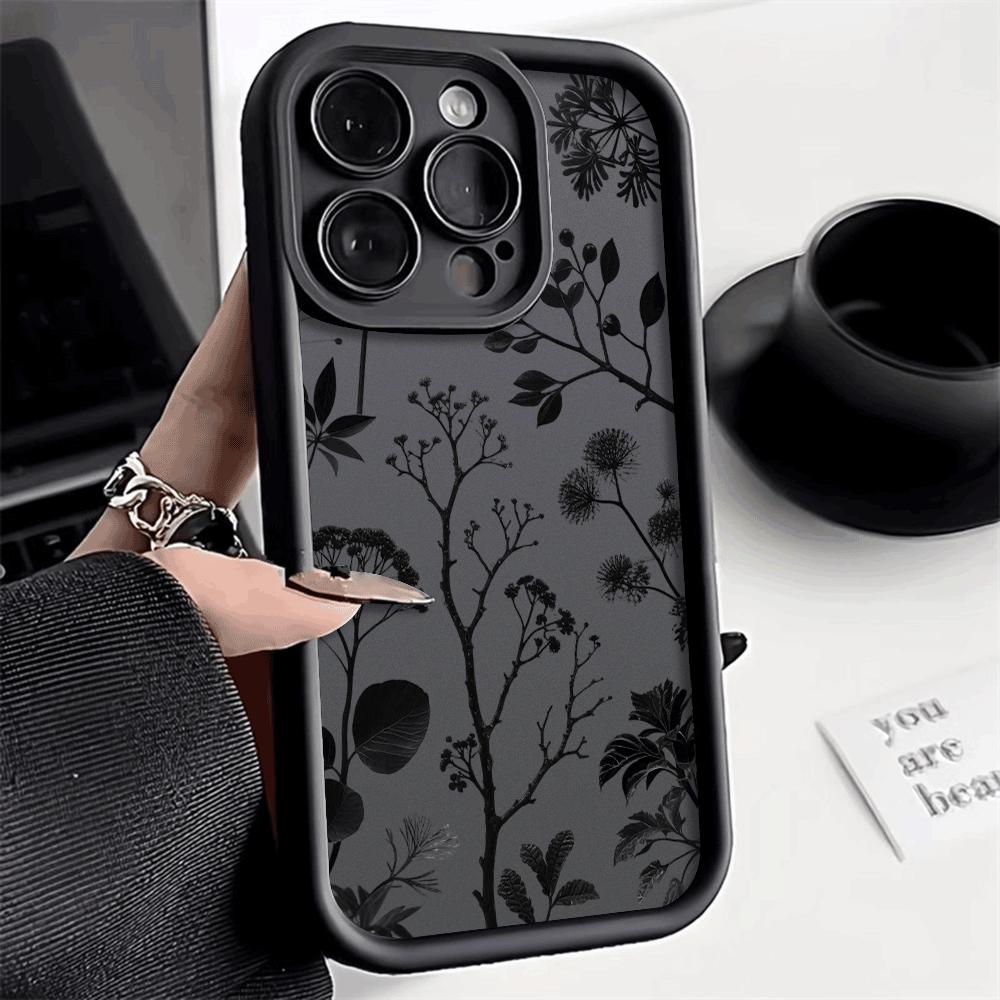 Black Plant Silhouette Pattern Phone Case for IPhone 14 15 16 Plus 13 12 11 16 Pro Max 12 Mini XS Max Anti-Scratch Soft Cover