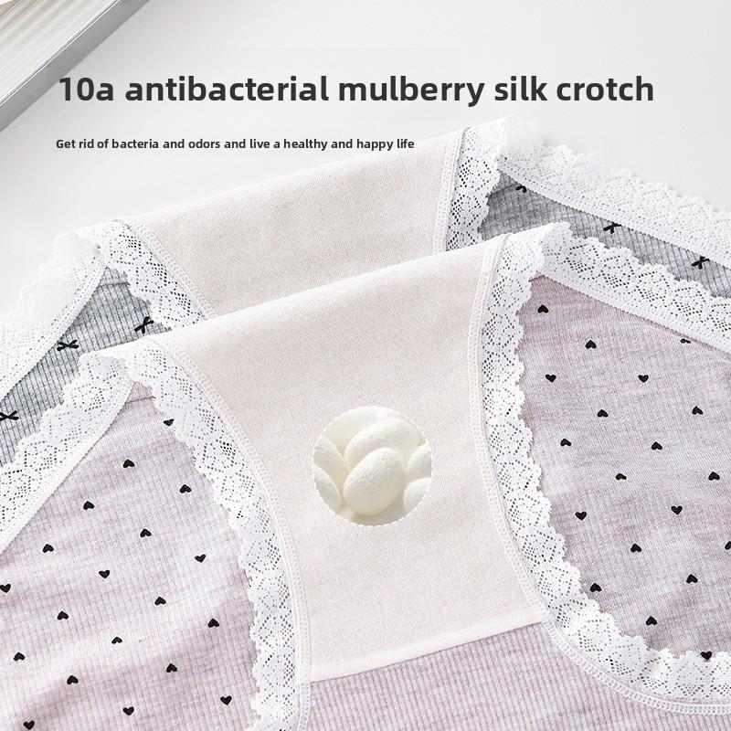 Large Size Female Spring and Autumn Lace Antibacterial Extended Crotch Triangle Briefs