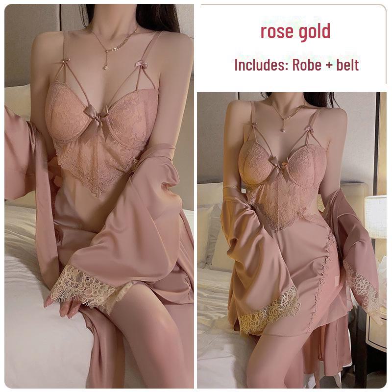 

Пижамный комплект Guiruo Plus Size с нагрудными накладками и поддерживающими ремнями - Включает ночную рубашку и уютный халат One Size