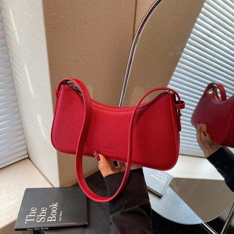 Light Luxury Solid PU Underarm Bag for Women 2026 High Quality Trendy Soft Leather Bags New Simple Sweet Casual Shoulder Bags