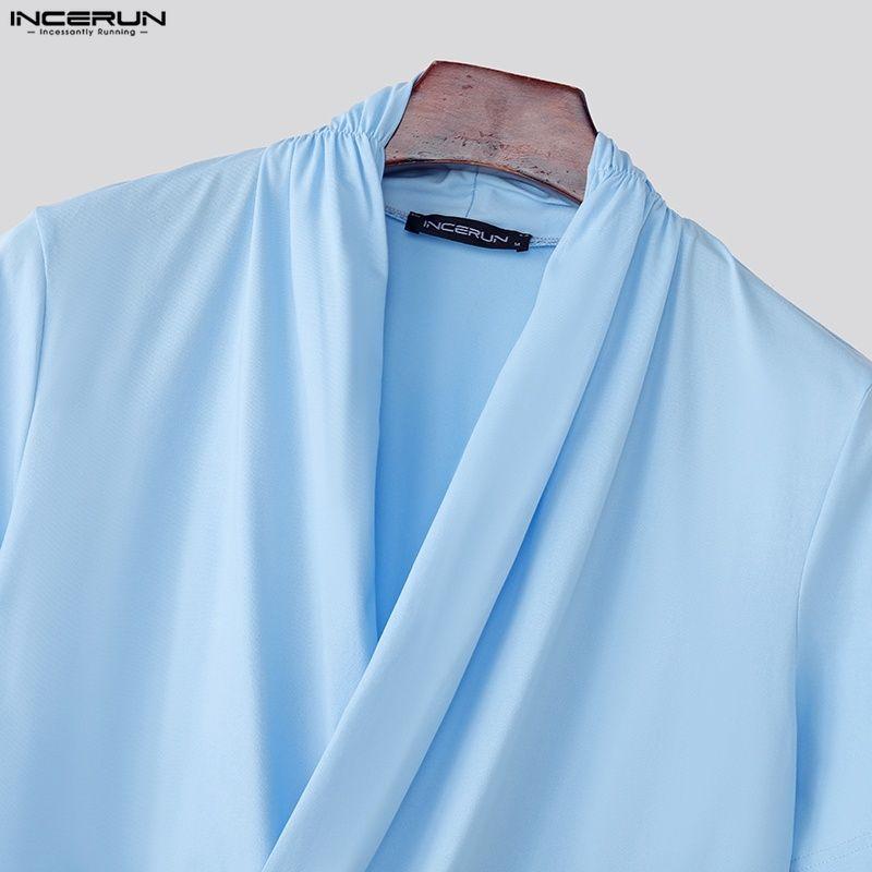 INCERUN Sommerliche Herren-T-Shirts mit V-Ausschnitt, kurzen Ärmeln und gekreuzter Vorderseite