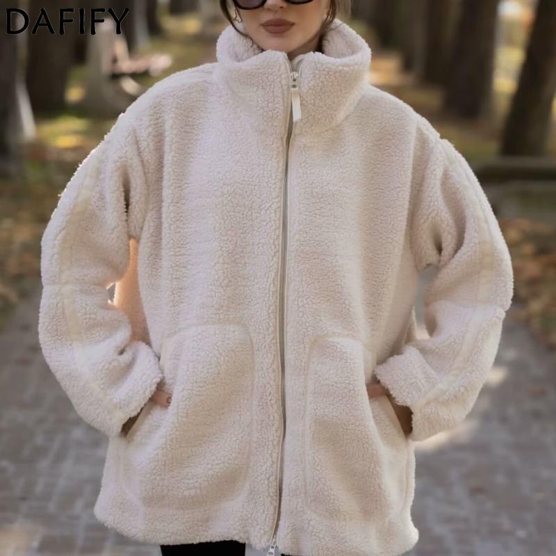 DAFIFY Damemote Uformelt Ensfarget Print Høst Vinter Langermet POLO Neck Jakker og kåper