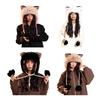 Women Hat Knitted Windproof Warm Winter Lei Feng Hat Cartoon Cat Shape Elastic Solid Color Thermal Cap