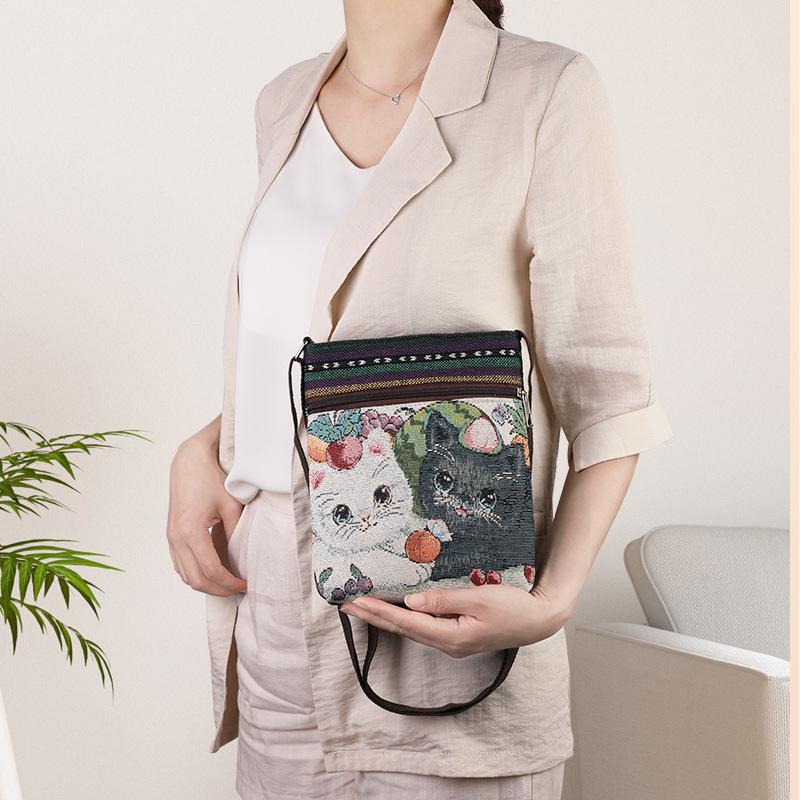 Ethnic Elephant & Butterfly Embroidered Crossbody Bag - Women's Cultural Canvas Shoulder Accessory
