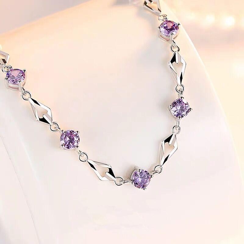 Vintage Diamond Rhinestone Bracelet With Rhombus Charm Simple Fashion Women Jewelry 925 Silver Trendy Accessory