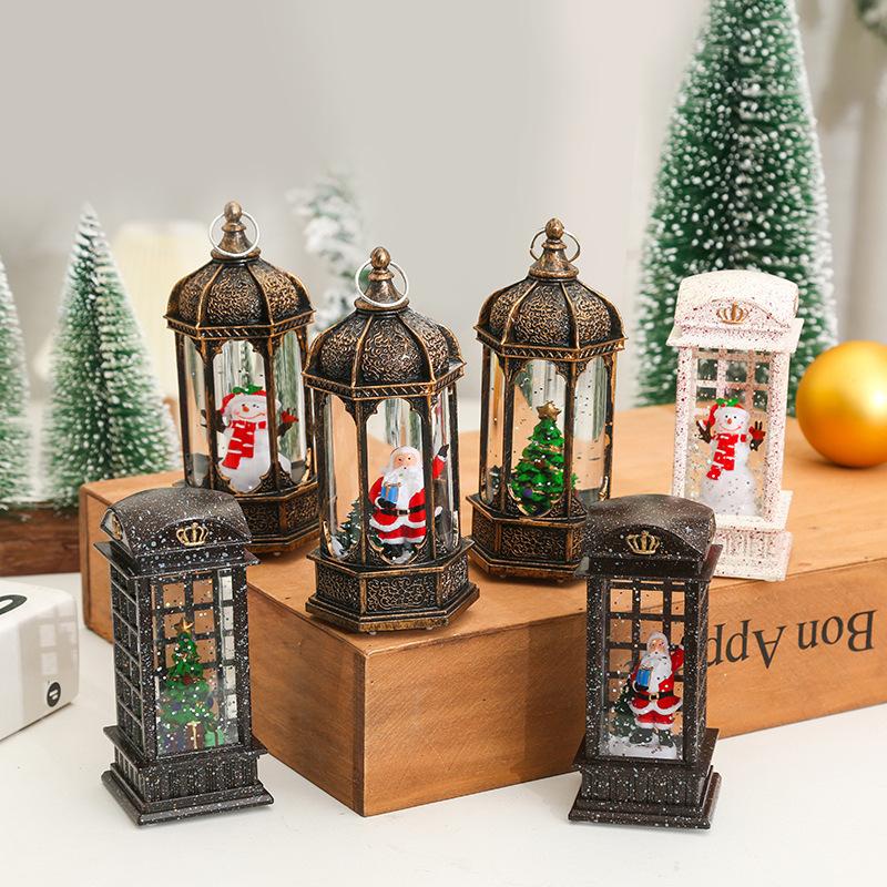 Christmas Decoration Christmas Wind Lantern Retro Hexagonal Wind Lantern Water-filled LED Christmas Night Light Christmas Ornaments Gifts