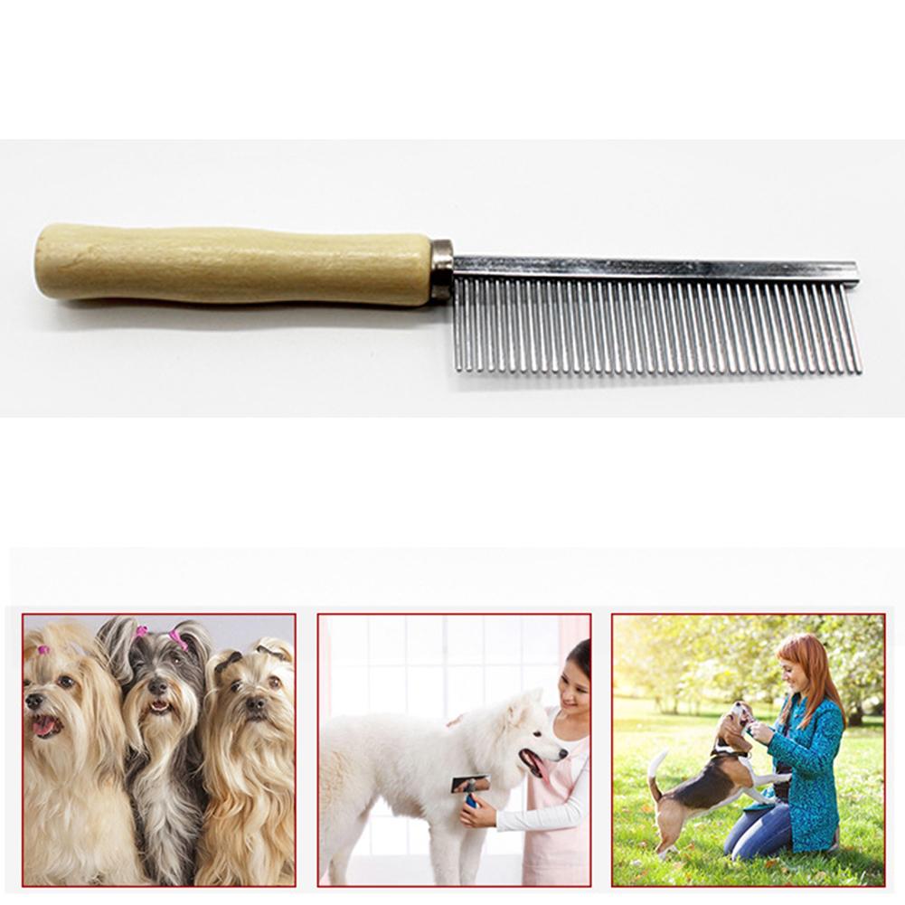 Stainless Steel Pet Hair Grooming Trimmer with Wooden Handle Pet Hair Remover Rustproof Metal Grooming Comb for Longhair Pets