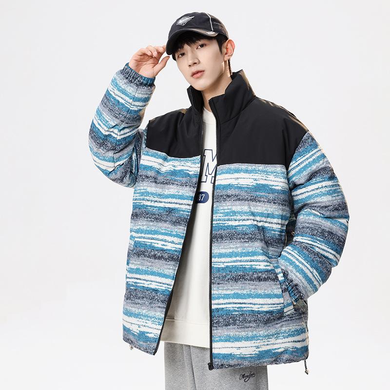 

Padded-on men s winter new trendy brand fashion casual stand-up collar warm color matching padded jacket couple youth padded men s jacket 3XL