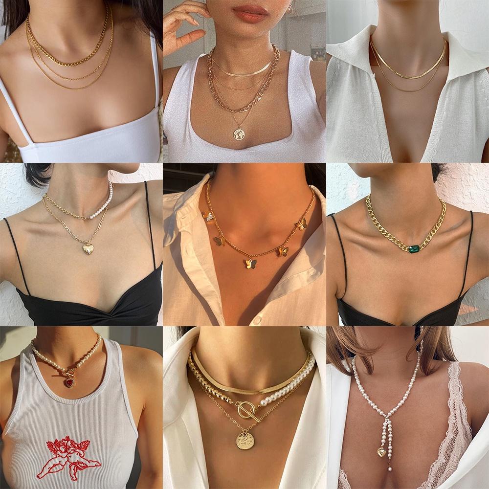 IF ME Classic Women Metal Gold Multilayer Necklace Silver Rose Pendant Necklace Dice Sun Decoration Accessories Temperament Jewelry