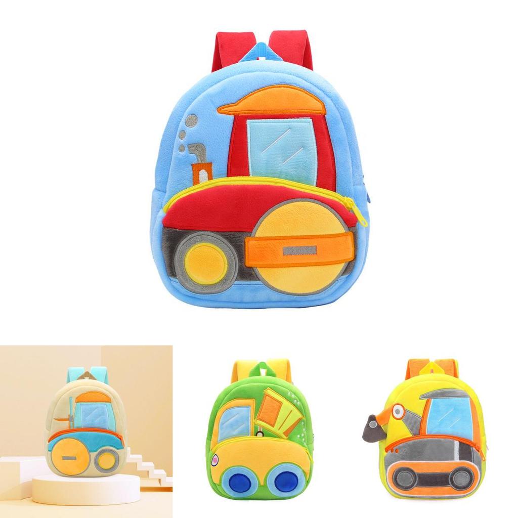 Adorable Kids Plush Backpack With Cartoon Excavator Design For Toddlers And Kindergarten