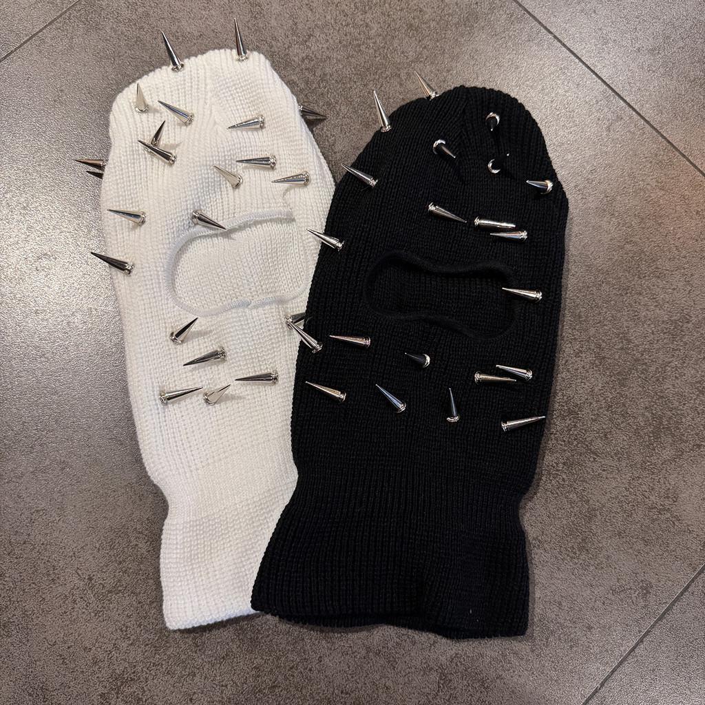 Funny Punk Rivet Design Knitted Headgear Face Mask Hat For Men Teens And