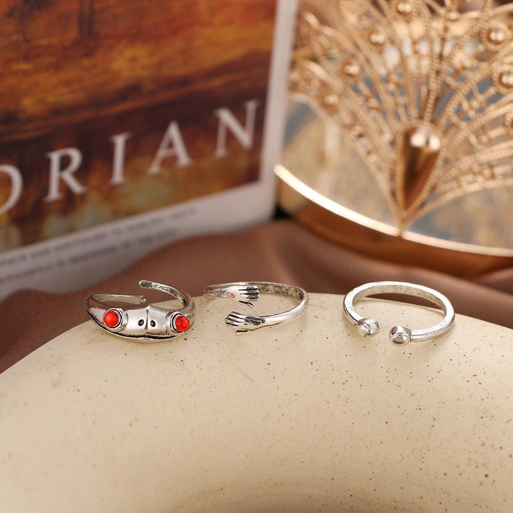 2024 Retro Tier Frosch Ring Dreiteiliger Kaltwind Persönlichkeit Ring Punk Stil Ring Mode Neutral Trend