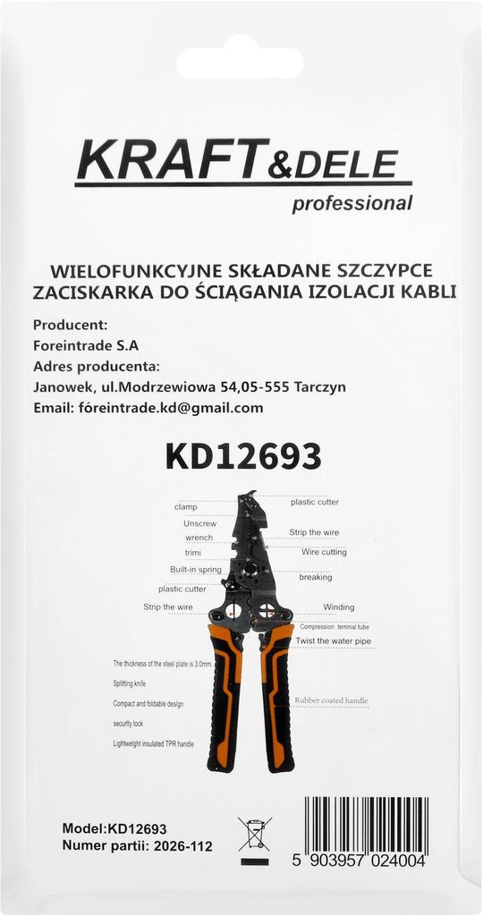Multifunctional Folding Pliers, Cable Stripping Crimper KD12693