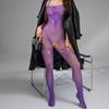 Purple Charm Lingerie Sexy Jacquard Perspective Mesh Clothes Sling Neck