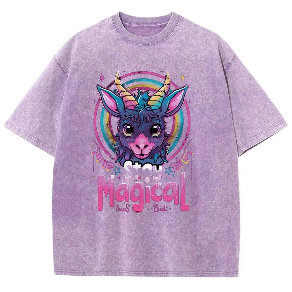 Magic Cartoon Animal Print Women Wash T-Shirt Unisex Oversized Cotton Couple Half Sleeve High Street Pop Top Teen Tees