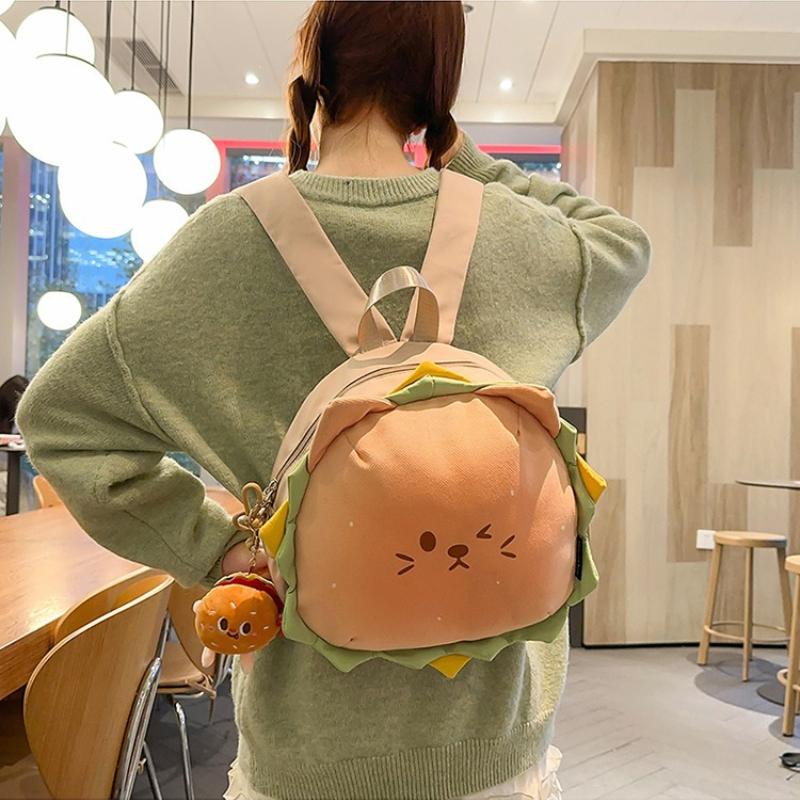 New Soft Cute Creative Cartoon Hamburger School Bags Fluffy Plush High Value Children's Small Backpack Lovely Teenager Girl Book Bags with Toy Pendant