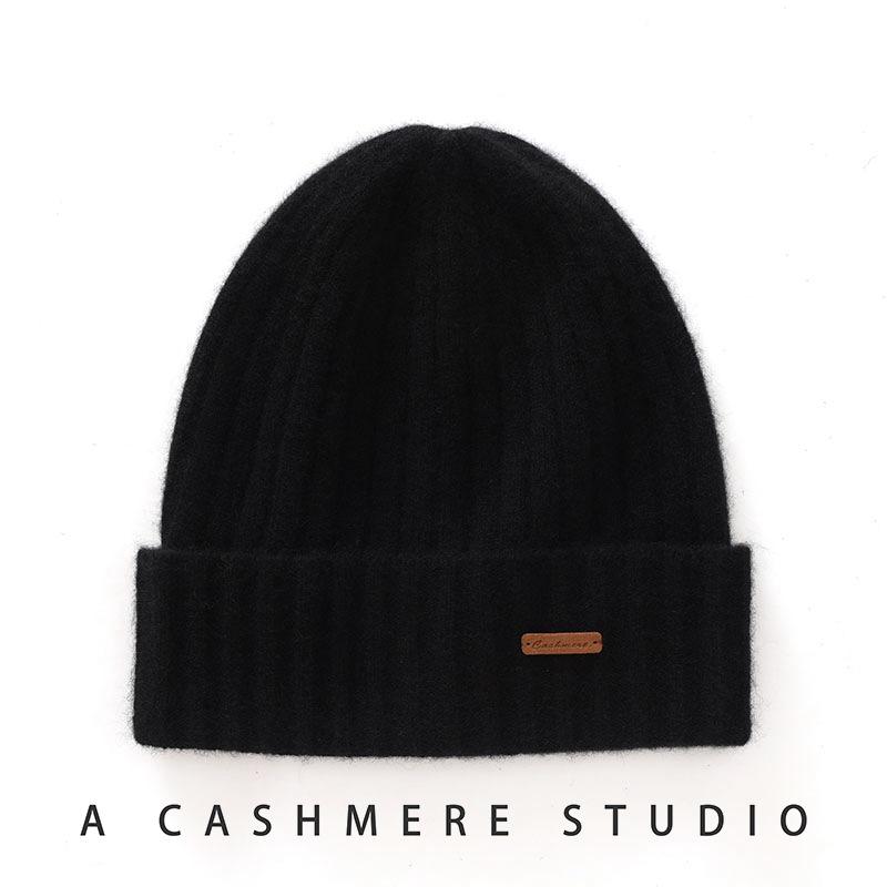 

25 Осень/Зима Новая Унисекс Очень Толстая Двухслойная Кашемировая Шапка с Отворотом: 100% Чистый Кашемир One Size чёрный