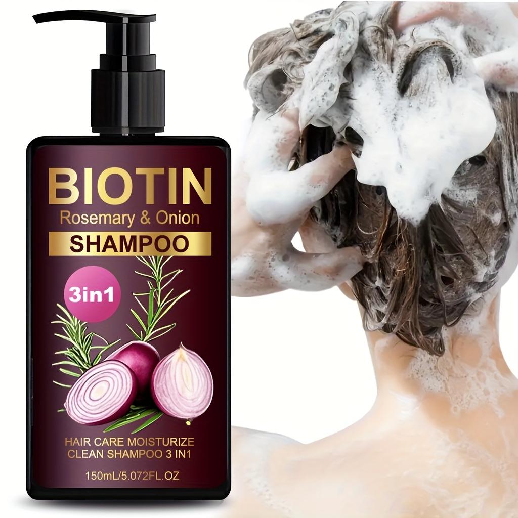 Biotin, Rosmarin und Zwiebel 3-in-1 Shampoo - Tiefenreinigung und Feuchtigkeitspflege, Starkes und Trockenes Haar, Reduziert Haarbruch, Für Alle Frisuren Geeignet
